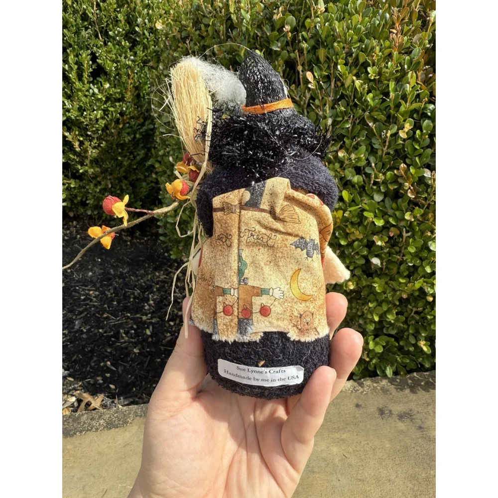 Primitive Style Witch Doll With Ghost Made In USA Handmade Halloween